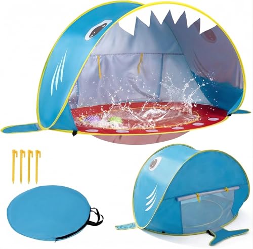 Elfzone Baby Beach Tent - Shark Pop Up Beach Tent Sun Shade for Beach, Portable Shade Pool UV Protection Sun Shelter for O...