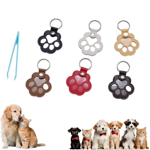 Muoethrian 6PCS Dog Hair Storage Keychain, Pet Paw Shaped Leather Keychain, Unique Memorial Collection Key Chain, Pet Memo...