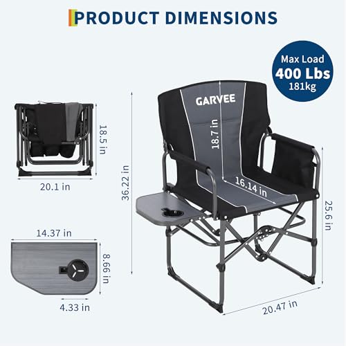 GarveeLife Oversized Directors Camping Chair, Portable Folding Chair for Adults Support 400 lbs, Heavy Duty Lawn Chair wit...