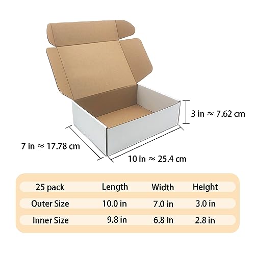 Livejun 8x6x3 inch Shipping Boxes Set of 25,White Corrugated Cardboard Box for Mailing Literature Mailer Small Business Pa...