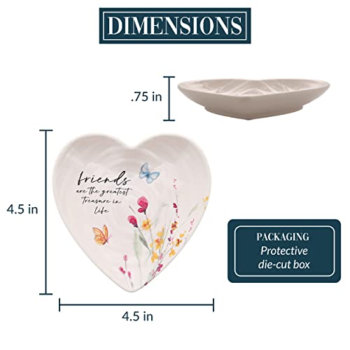 Pavilion Gift Company - Friend - Ceramic Heart-Shaped Keepsake Dish, Watercolor Floral Design, Valentines Day Gift For Gir...