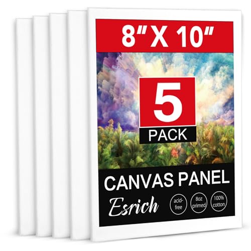 ESRICH Canvas Boards for Painting, 5 Pack Canvases for Painting 8x10 Cotton Primed Acid Free Blank Canvas Panels for Oil P...