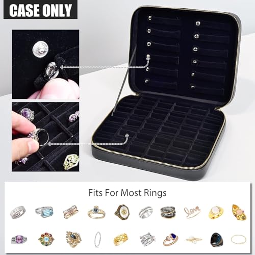 Luxury Velvet Ring Storage Organizer Case, Leather Ring Holder for Women/ Girls/ Mothers/ Wife, Portable Jewelry Display B...