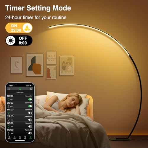 RGB Floor Lamp with 3 Color Temperatures, Ultra Bright 1800LM Smart Arc LED Floor Lamp with Remote Control, Music Sync, Sc...