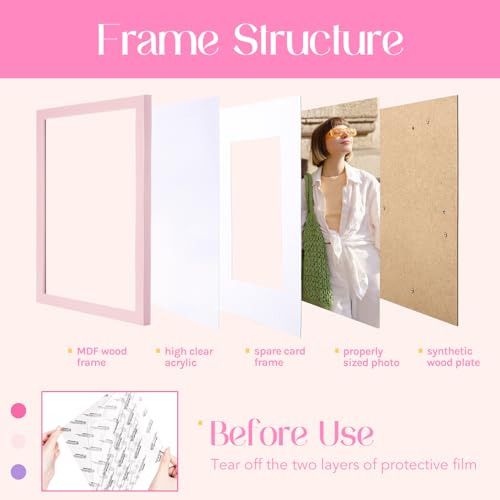 TWING 4x6 Picture Frame,Light Pink Photo Frame Display Picture 3.5x5 with Mat or 4x6 Without Mat,Colored Photo Collage Fra...