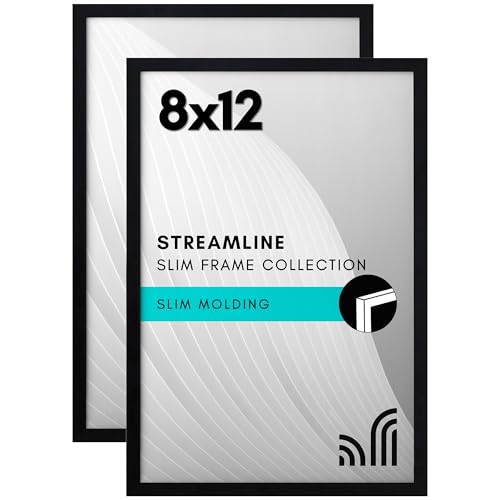 Americanflat 8x12 Picture Frame with Shatter-Resistant Glass - Set of 2 - Streamline Collection - Thin Border Photo Frame ...