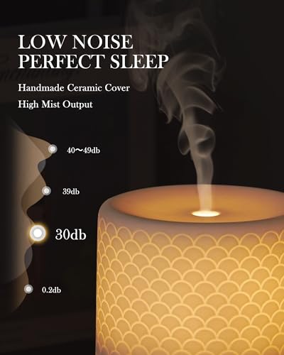 Essential Oil Diffuser - 280ml Ceramic Diffuser for Large Room & Commercial Use, 2.4MHz Aromatherapy Diffuser with Cool Mi...