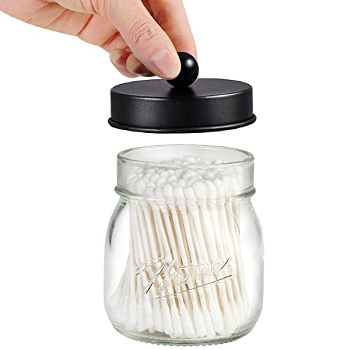 SheeChung 3 Pack Qtip Holder, Cotton Swab Holders, Apothecary Jars with Lids, Bathroom Jars, Black Bathroom Accessories fo...
