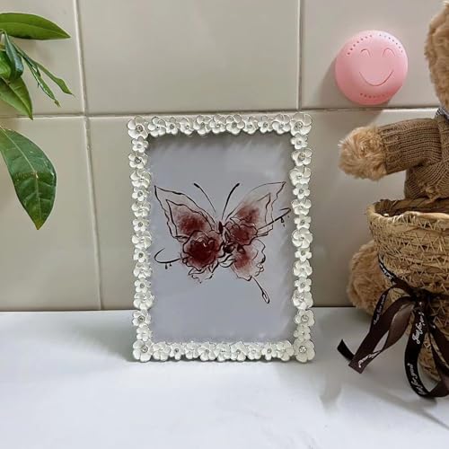 XinZhiRun Metal Picture Frame Silver Plated with White Flower Enamel Lovely Flowers Photo Frame 5 x 7 inch for Home Decor,...