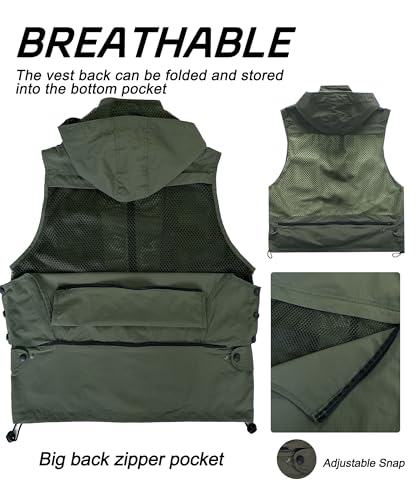 M2C Mens Hooded Mesh Multiple Pockets Traveling Vest