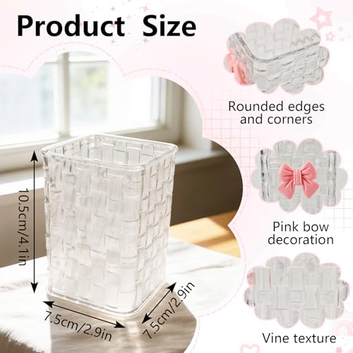 Nirvany Acrylic Pen Holder for Desk, Cute Clear Pencil Organizer & Makeup Brush Holder with Bow Back To School Accessories...