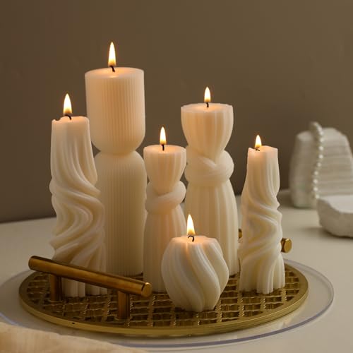 Threlaco 6 Pcs Pillar Candles Decorative Modern Aesthetic Ribbed Candle Set Cute Soy Wax Scented Ribbed Decor Commemorativ...