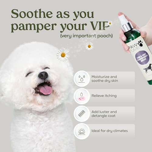 PAWFUME Skin & Coat Detangler Spray for Dogs, 1-Pack – Soothe Dry, Itchy Coats Quickly – Non-Toxic Chamomile & Oat Formul...