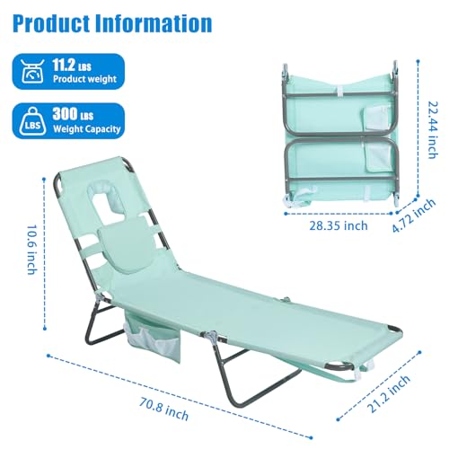 SUNNYFEEL Beach Lounge Chair, Backpack Reclining Beach Chairs Lay Flat, Sun Face Down Tanning Chair, Folding Camping Chair...