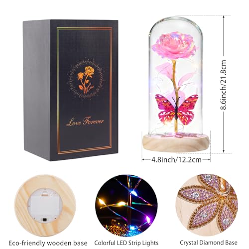 Beferr Birthday Gifts for Women Galaxy Glass Rose Forever Preserved Flowers for Delivery Light Up Rose in Glass Dome Mothe...