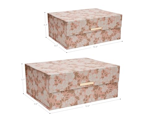 MIZFRUZZY 2-Piece Decorative Keepsake Storage Boxes with Lids, Soft Blush & Warm Neutral Floral, Cardboard Memory Boxes wi...