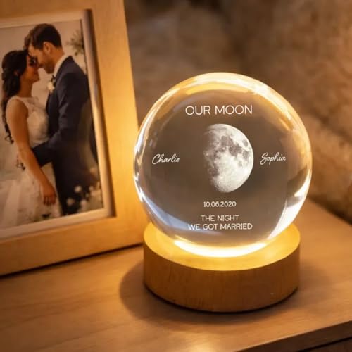 Evamall Personalized Our Moon Crystal Wedding Gift for Couples, Custom Memory Keepsake, Romantic Wedding Valentine’s Day G...