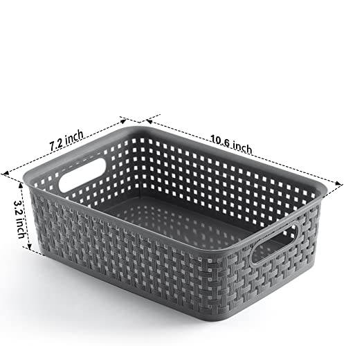 NETANY Plastic Storage Baskets - 8 Pack, Gray, Durable, Easy to Use, Flexible, Multi-Purpose, Ideal for Closets, Cabinets,...