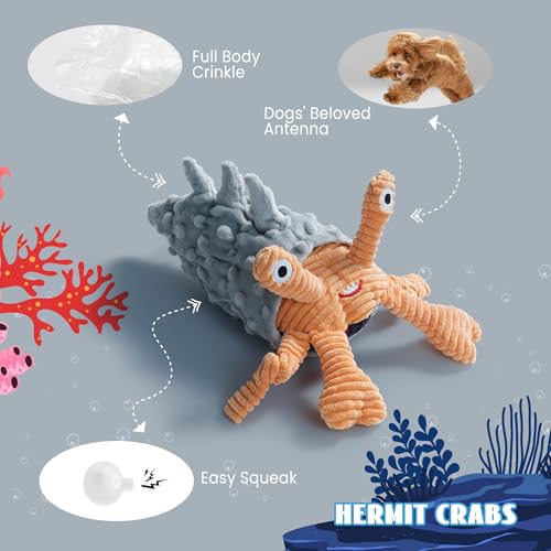 Nocciola 4 Packs Crinkle Squeaky Dog Toys for Aggressive Chewers, Tough Durable Stuffed Plush Rope Tug Puppy Chew Toy for ...
