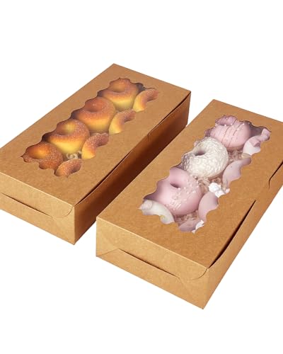 qiqee 12x5.5x2.5 Inch Brown Cookie Box with Window 15Pcs Pastry Macaron Bakery Box For Packaging