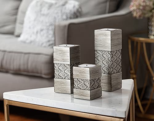 Creative Scents Dublin Silver Small Tealight Candle Holder Set of 3 - Centerpiece for Living Room and Dining Room Table De...