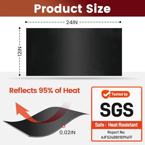 Heat Shield Automotive Aluminum Reflects 95% of Radiant Heat, 12" x 24" Stove Heat Shield to Protect Refrigerator, Heat Sh...