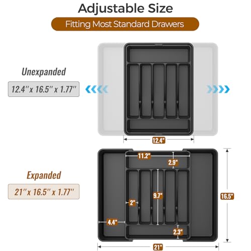 ukeetap Extra Large Expandable Silverware Organizer, BPA-Free Food-Safe Cutlery Flatware Organizer, Kitchen Utensil Drawer...