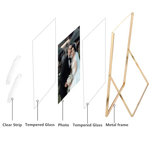 Gold 8x10'' Floating Frame Set of 2, For Photo Sizes ( 5x7'' ,6x8'' 7x9'' up to 8x10''), Beautiful Metal Lace Edge Frames ...