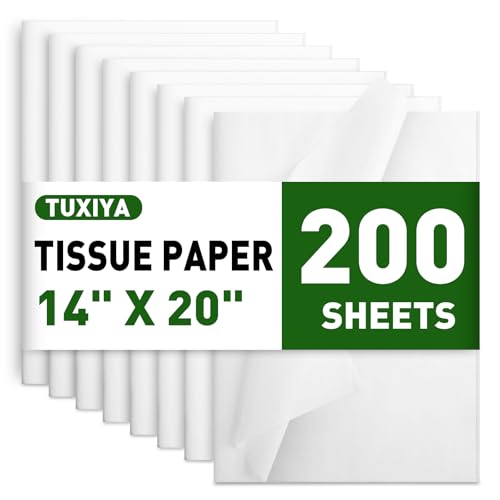 200 Sheets White Tissue Paper, 14" X 20" Tissue Papers Bulk for Christmas Wedding Birthday Showers Valentine's Day Flower ...