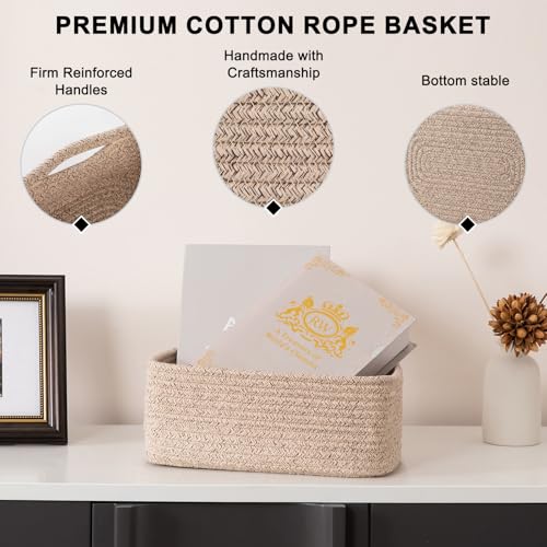 OIASKET 4 Pack Small Storage Shelf Baskets for Organizing, Mini Woven Rope Storage Bins for Towels, Cute Decorative Closet...