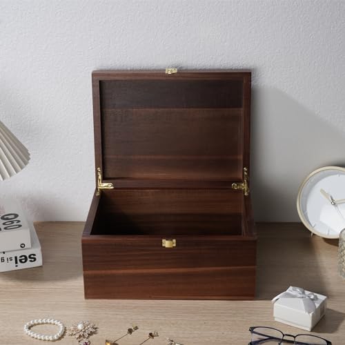 WHSLILR Large Wooden Keepsake Box - Wood Storage Box Decorative Boxes with Lid for Storing Keepsake Memory Gift, 12.5 IN D...