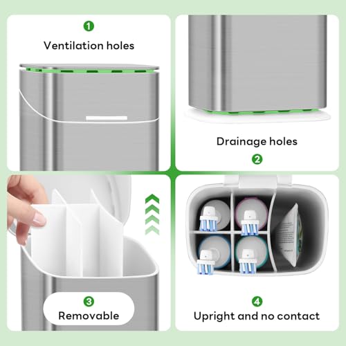 GFWARE Toothbrush Holders with Cover - Electric Toothbrush Length Less Than 9 inches, 5 Slots Tooth Brush Holder for Bathr...