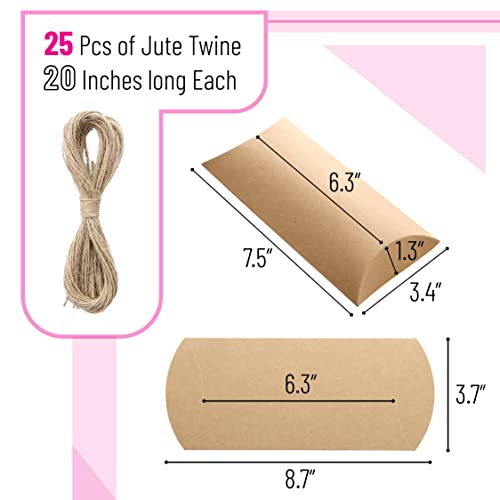 Mr. Pen Kraft Pillow Boxes, 6.3x3.4x1.3 in, 25 Pack with Jute Twines, Kraft Gift Boxes, Paper Boxes for Gifts