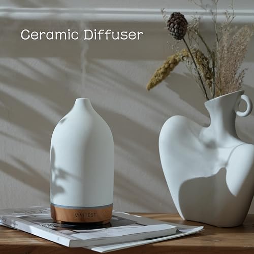 VIVITEST 200ML Ceramic Essential Oil Diffuser,Stone Essential Oil Diffuser,Ultrasonic Aromatherapy Diffusers for Home