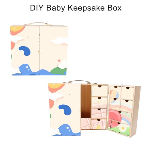 Vencer DIY Baby Keepsake Box - Handwritten Label Wood Newborn Memory Organizer for Baby Shower, Hair, Teeth, Pregnancy, Mo...