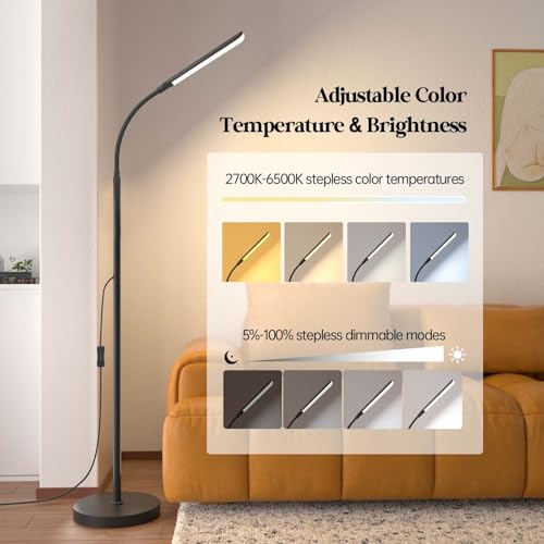 Aisutha LED Floor Lamp, 18W Super Bright Floor Lamp for Living Room, Adjustable Stepless Colors & Brightness Standing Lam...