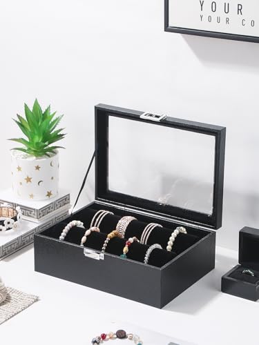 Kanwoder Bracelet Holder Organizer Box, Jewelry Storage Case with 2 Rods, Bangle Watch Display Tray for Women Girls (Black)