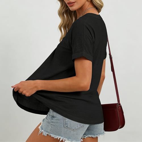 MARSVOVO Womens Pleated V Neck Short Sleeve Shirts Summer Everyday Casual Tunic Tops Comfy Breathable Hawaiian Tees