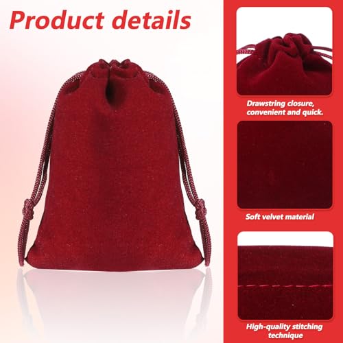LIQWEI 20Pcs Velvet Drawstring Pouches, Mini Velvet Gift Bag, Jewelry Pouch Bag Burgundy Gift Bags, Small Drawstring Bags ...