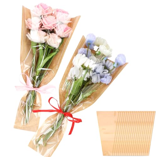 Jansun 40Pcs Flower Wrapping Bags Kraft Paper Flower Sleeves for Bouquets Flower Bags for Birthday Wedding Graduation Gif...