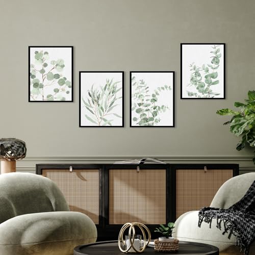 Botanical Prints Wall Art Framed: Sage Green Modern Farmhouse Wall Decor - Boho Wall Art for Bathroom Bedroom - Eucalyptus...