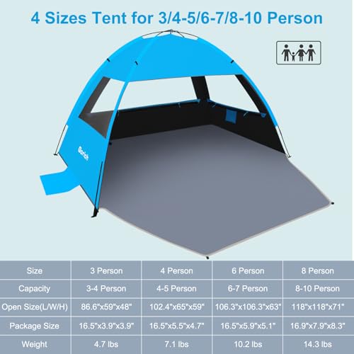 Gorich Beach Tent Sun Shelter for 3/4/6/8/10 Person with UPF 50＋ UV Protection, Lightweight & Easy Setup Beach Shade Canop...