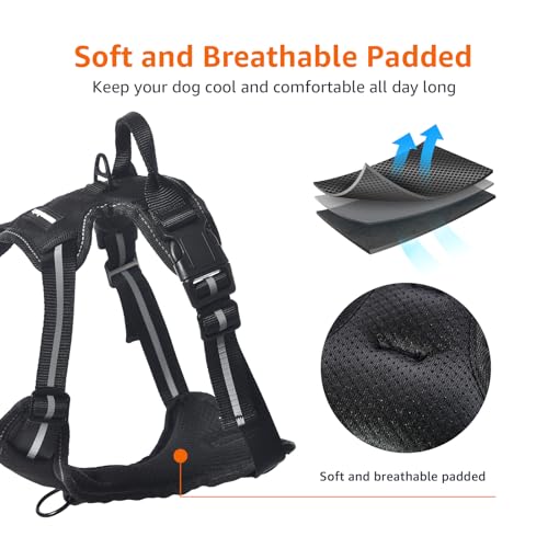 Amazon Basics No-Pull Dog Harness, Adjustable Soft Padded Vest with Reflective Stripes, Large, Black
