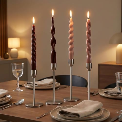 Nuanchu 4 Pcs Twisted Taper Candles Wax Unscented Smokeless Spiral Swirl Candlesticks for Wedding Holiday Dinner Party Hom...