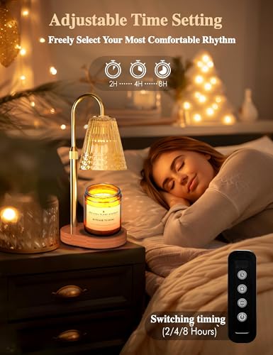 Candle Warmer Lamp with Dimmable Light & Timer, Adjustable Height Flameless Electric Wax Melter for Scented Jar Candles, G...