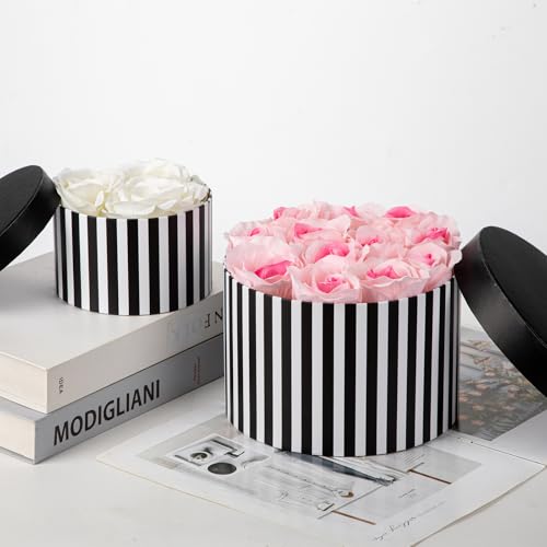 Oairse Gift Boxes with Lids for Presents Black and White Striped Round Box for Flower Arrangements Set of 4 Nesting Gift B...