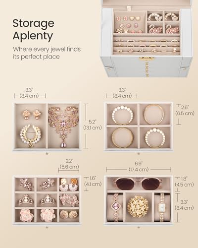 SONGMICS 5-Layer Jewelry Box Organizer with 4 Drawers, Jewelry Storage Case with Lock and Mirror, Large Storage Capacity, ...