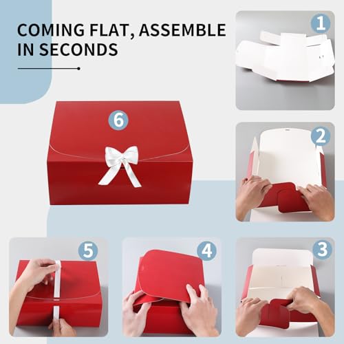 XyaMov 10 PCs Gift Boxes with Lids,10x8x4 inches Red Gift Boxes with Ribbons, Bridesmaid Proposal Box,Kraft Paper Gift Box...