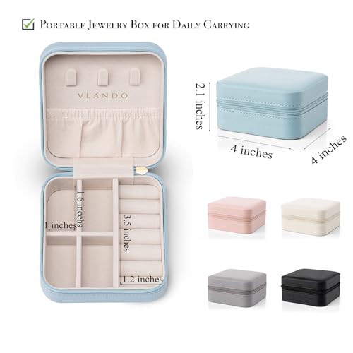 VLANDO Small Faux Leather Travel Jewelry Box Organizer Display Storage Case for Rings Earrings Necklace, Pink