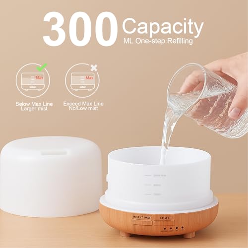 300ML Essential Oil Diffuser, Remote Control Ultrasonic Aromatherapy Oil Diffusers Cool Mist Humidifier, Waterless Auto-Of...